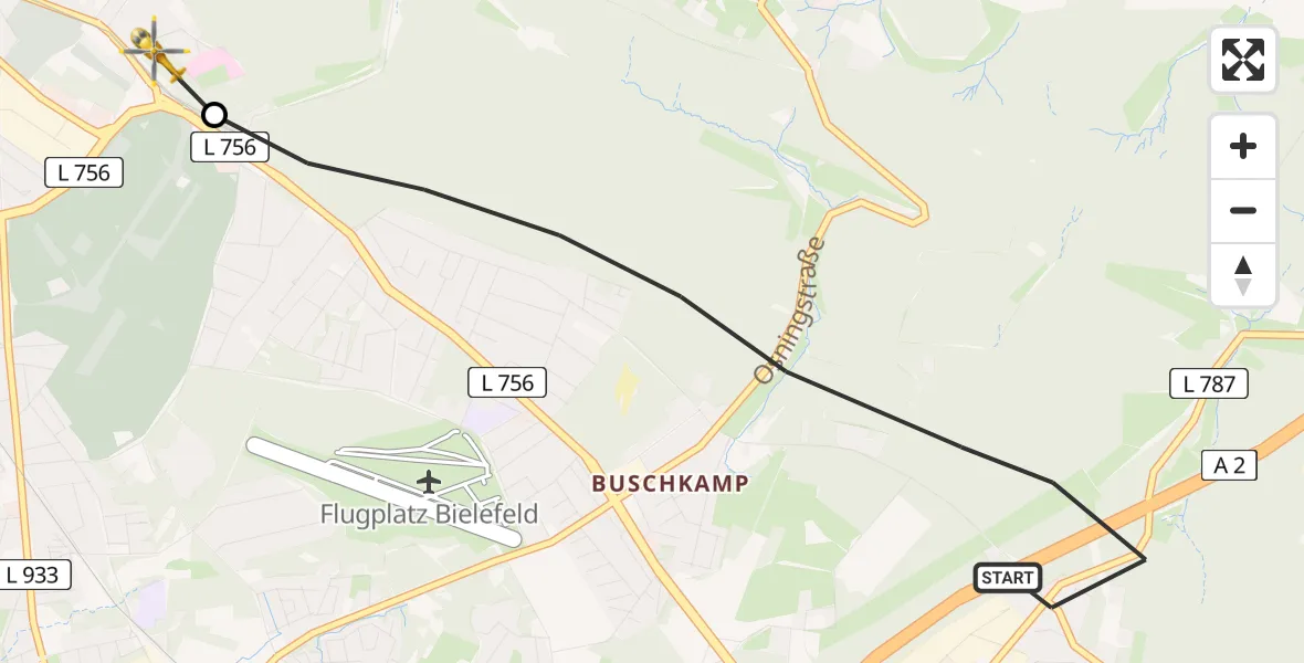 Flugroute Rettungshubschrauber Bielefeld - Luftrettungszentrum Bielefeld, 02 Juni 2026, 13:35