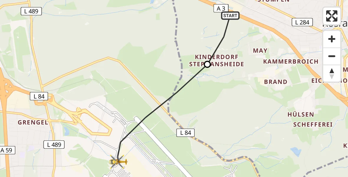 Flugroute Rettungshubschrauber Rösrath - Köln Bonn Flughafen, 02 Juni 2026, 14:04