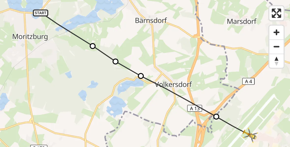 Flugroute Rettungshubschrauber Moritzburg - Dresden Bundespolizei Hubschrauberlandeplatz, 02 Juni 2026, 14:08