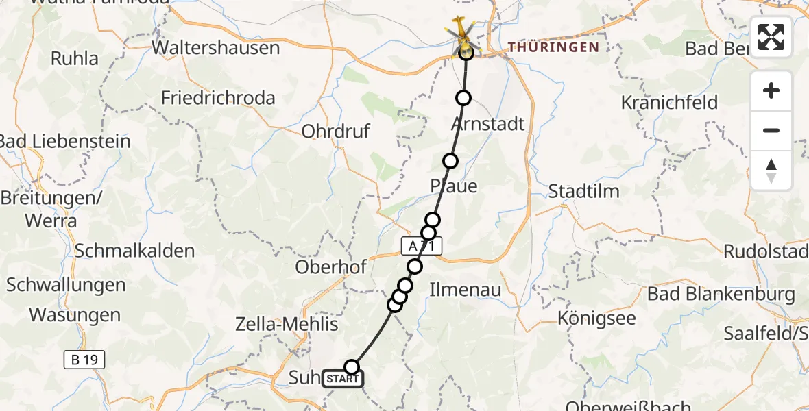 Flugroute Rettungshubschrauber Schleusingen - Nesse-Apfelstädt, 02 Juni 2026, 14:13