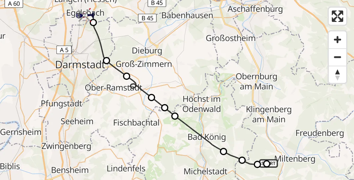 Flugroute Polizeihubschrauber Mainbullau Flugplatz - Egelsbach, 02 Juni 2026, 14:27