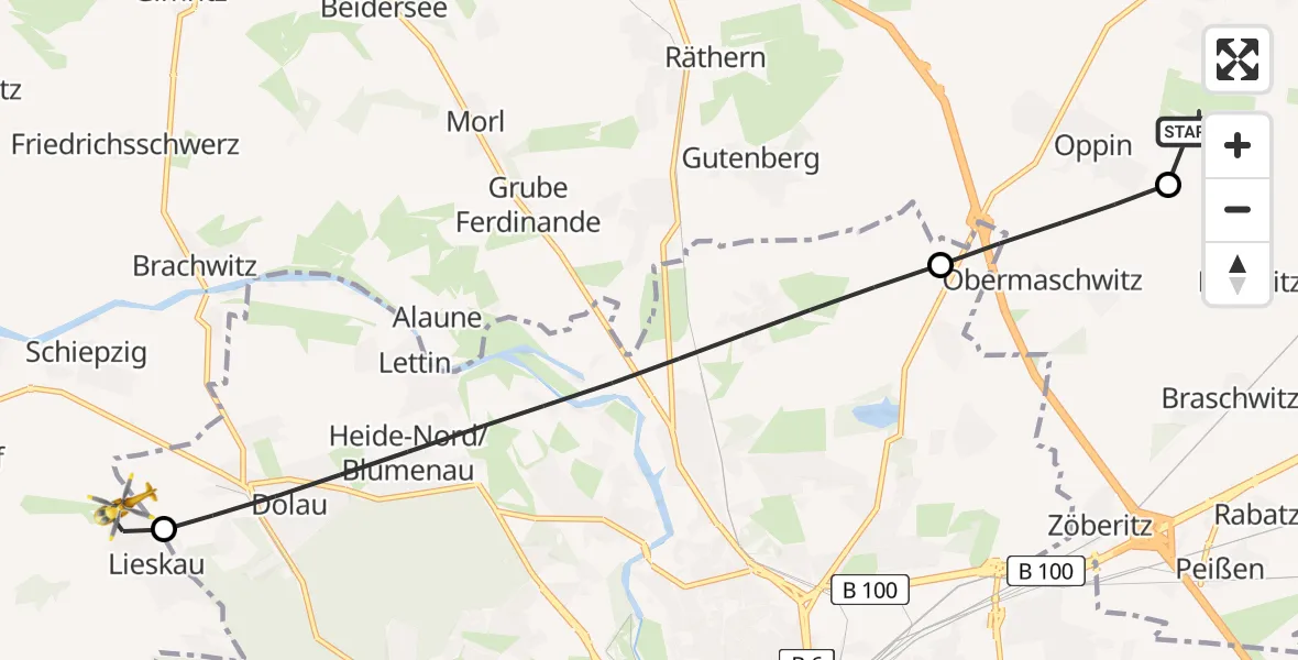 Flugroute Rettungshubschrauber Halle-Oppin Flugplatz - Salzatal, 02 Juni 2026, 14:31