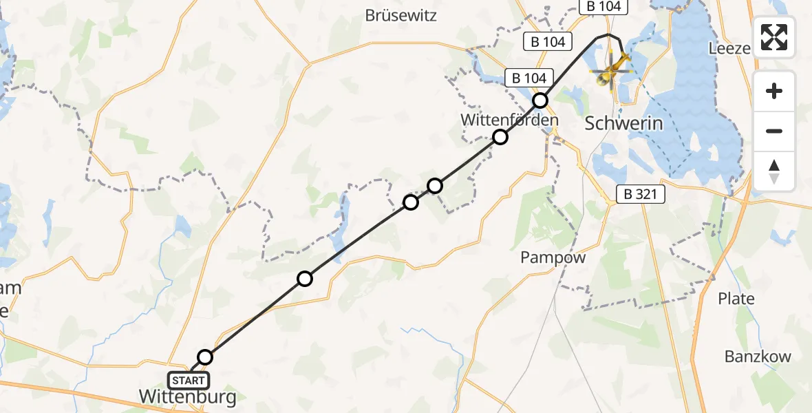 Flugroute Rettungshubschrauber Wittenburg - Schwerin, 02 Juni 2026, 14:31