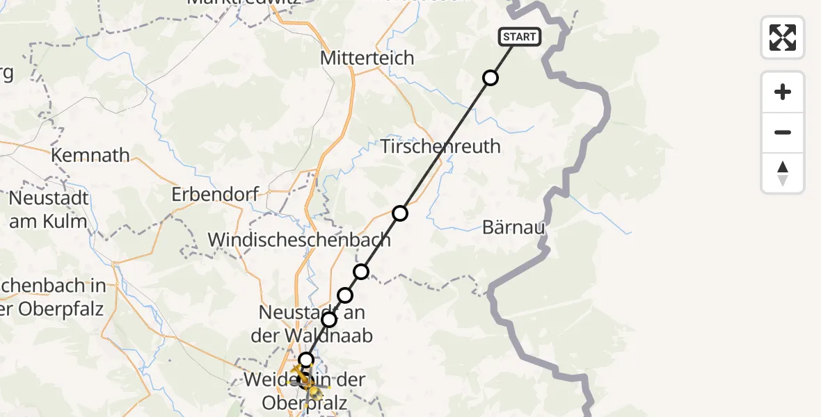Flugroute Rettungshubschrauber Bad Neualbenreuth - Weiden Hospital, 02 Juni 2026, 14:31