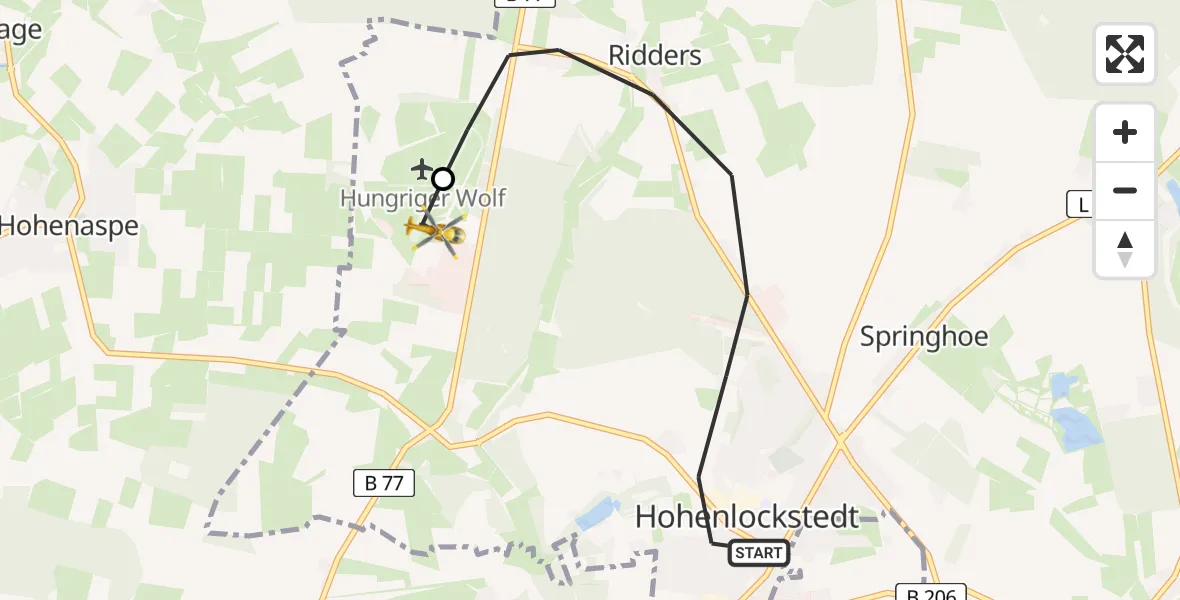 Flugroute Rettungshubschrauber Hohenlockstedt - Itzehoe Hungriger Wolf Flugplatz, 02 Juni 2026, 14:36