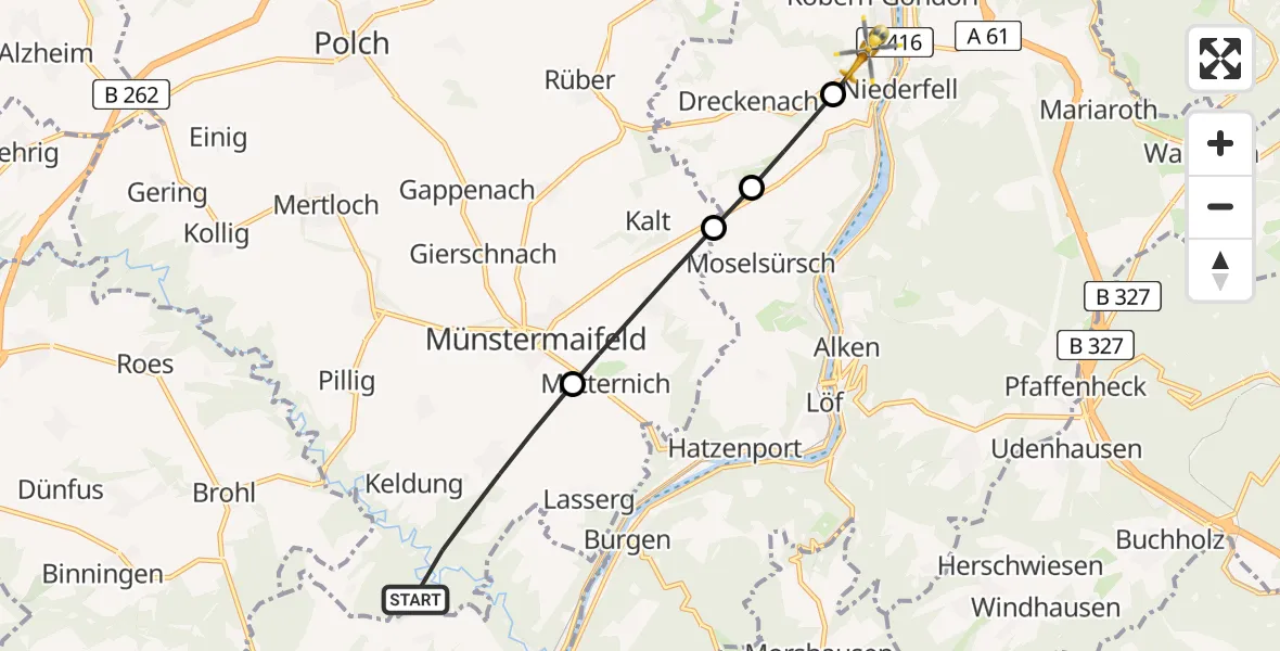 Flugroute Rettungshubschrauber Wierschem - Kobern-Gondorf, 02 Juni 2026, 14:41