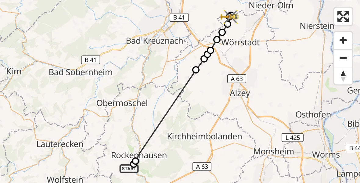 Flugroute Rettungshubschrauber Imsweiler UL - Partenheim, 02 Juni 2026, 14:42