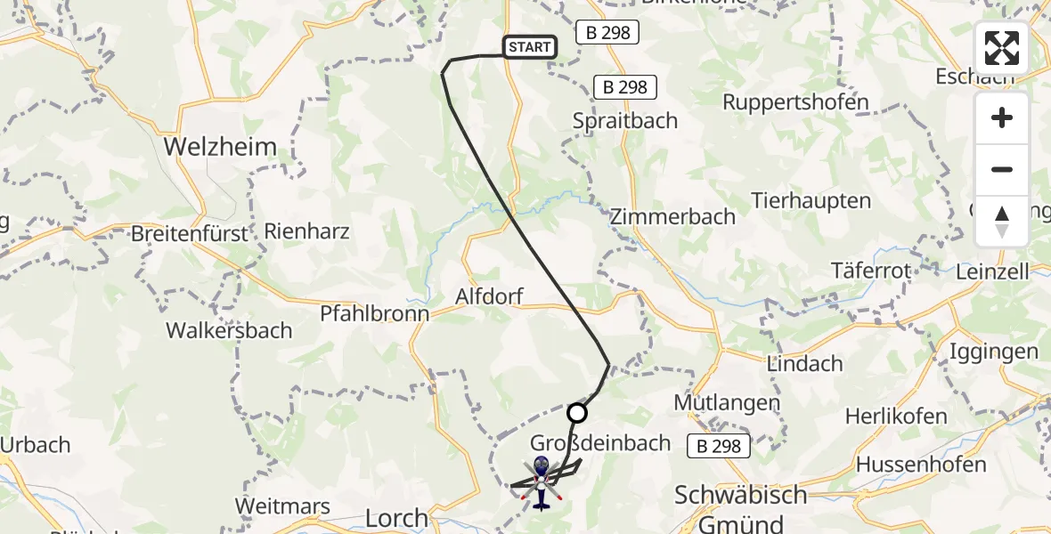 Flugroute Polizeihubschrauber Alfdorf - Schwäbisch Gmünd, 02 Juni 2026, 14:51