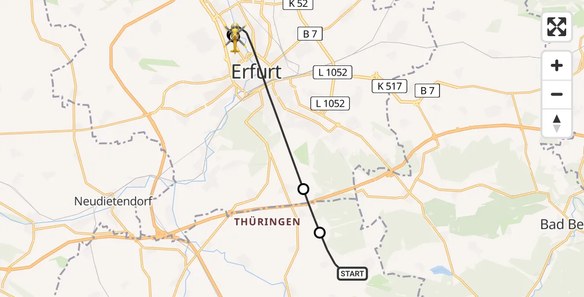 Flugroute Ambulanzhubschrauber Elleben - Helios Clinic Erfurt, 02 Juni 2026, 14:54