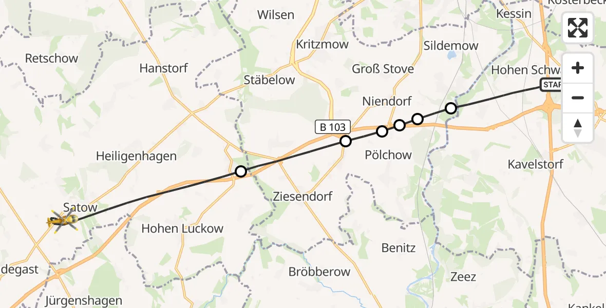 Flugroute Ambulanzhubschrauber Dummerstorf - Satow, 02 Juni 2026, 15:00
