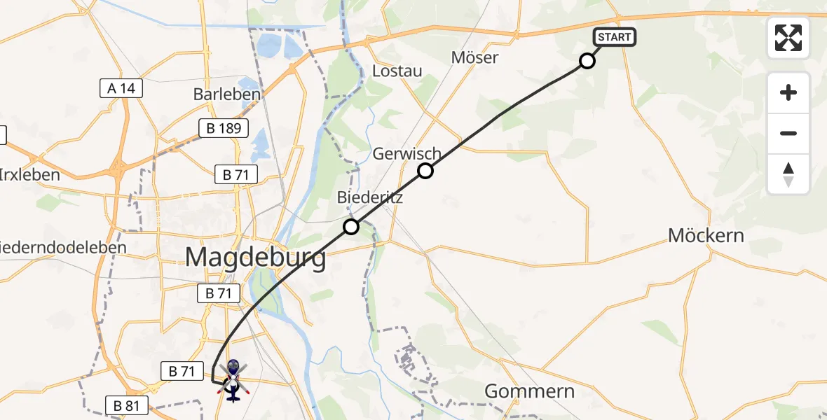 Flugroute Polizeihubschrauber Burg - Magdeburg City Flugplatz, 02 Juni 2026, 15:01