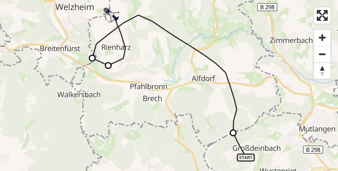 Flugroute Polizeihubschrauber Schwäbisch Gmünd - Alfdorf, 02 Juni 2026, 15:04