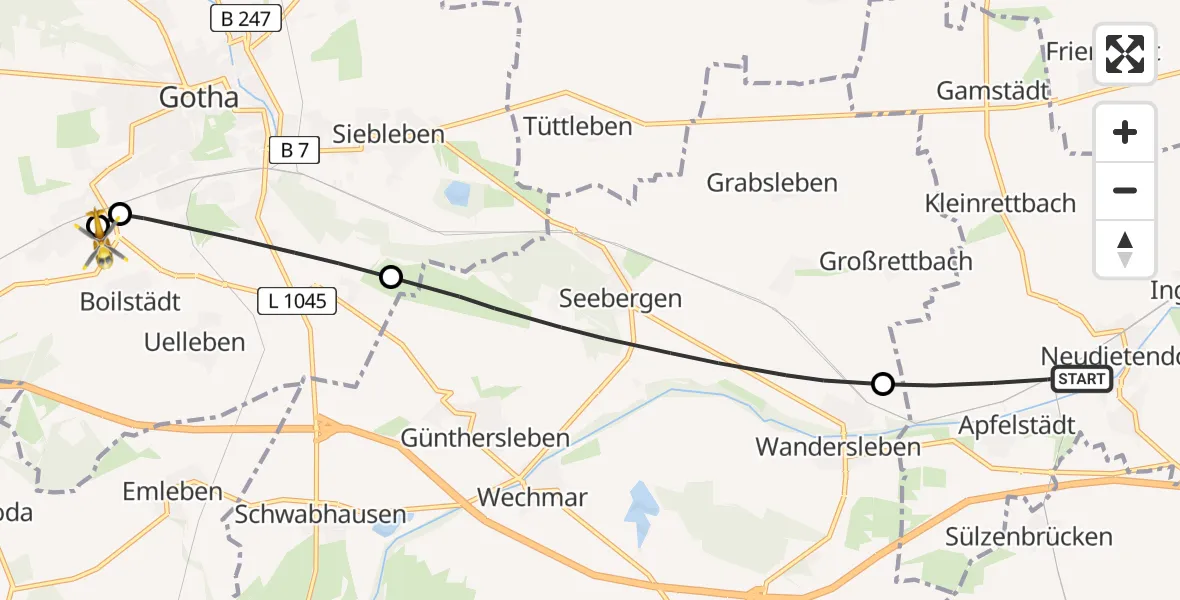 Flugroute Rettungshubschrauber Nesse-Apfelstädt - Helios Clinic Gotha, 02 Juni 2026, 15:05