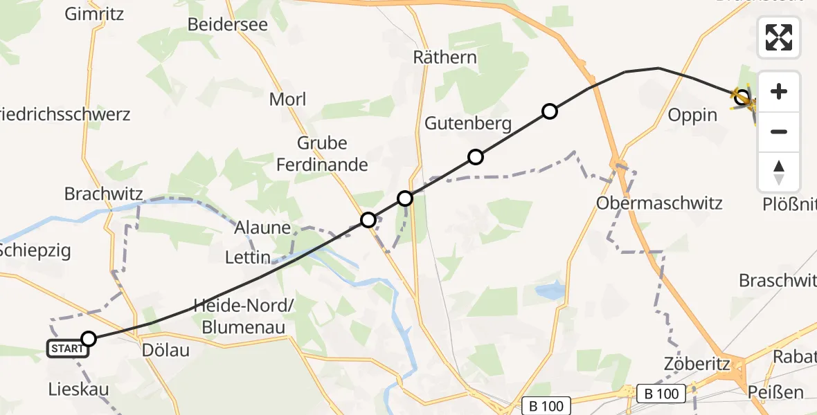 Flugroute Rettungshubschrauber Salzatal - Halle-Oppin Flugplatz, 02 Juni 2026, 15:12