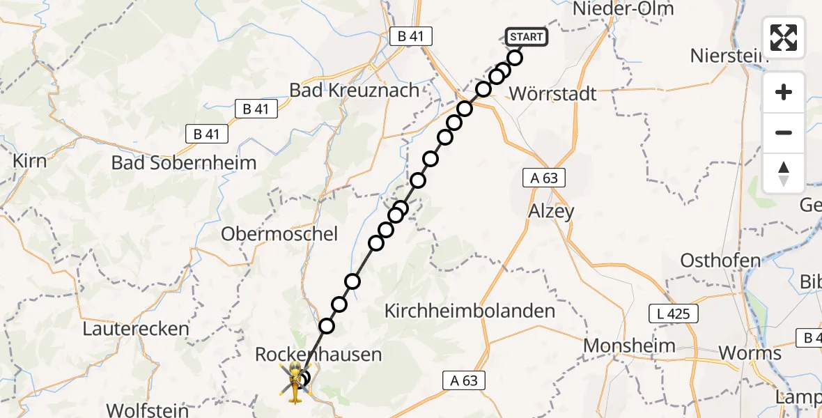Flugroute Rettungshubschrauber Partenheim - Imsweiler UL, 02 Juni 2026, 15:16