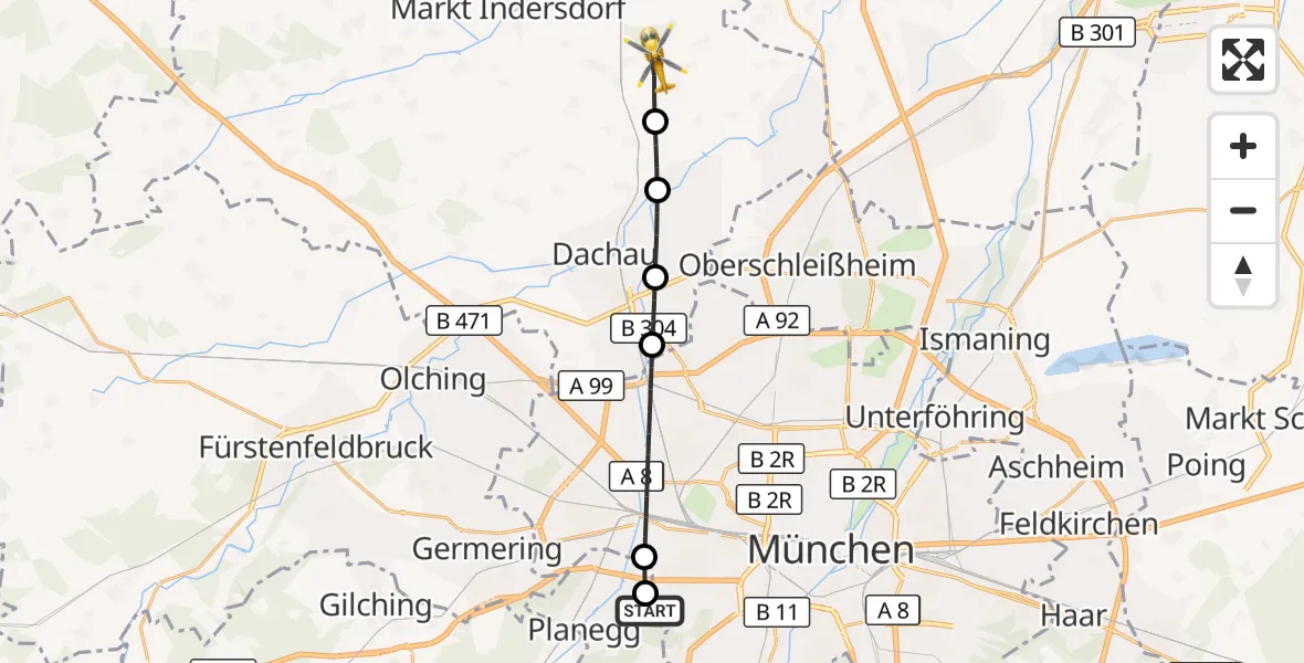 Flugroute Rettungshubschrauber DRF Air Rescue München Hubschrauberlandeplatz - Röhrmoos, 02 Juni 2026, 15:17