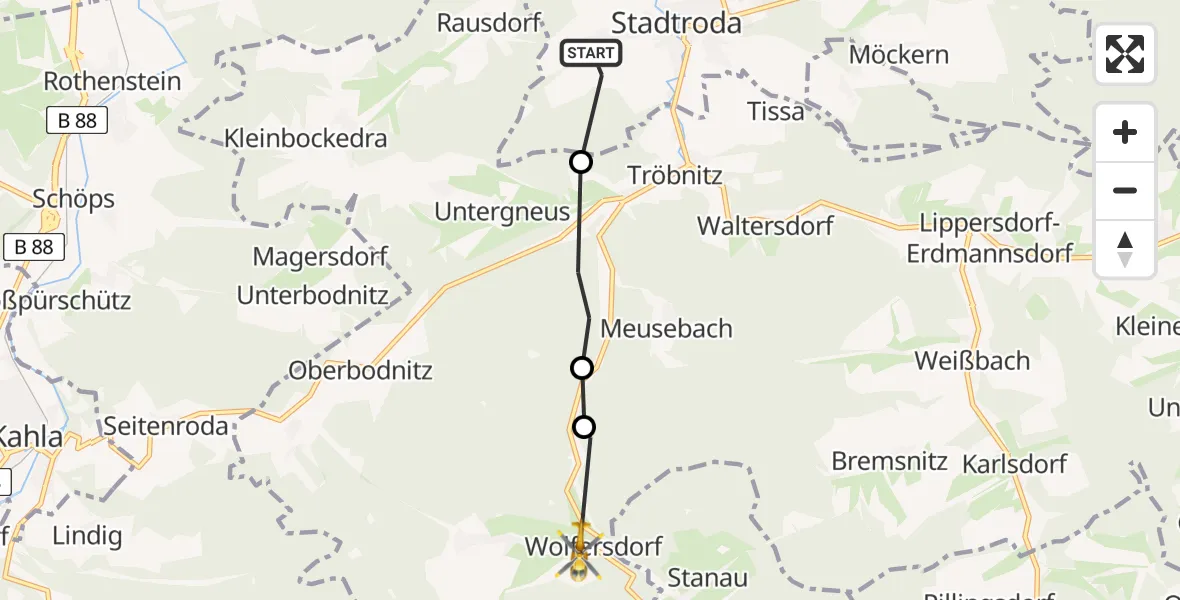 Flugroute Rettungshubschrauber Stadtroda - Trockenborn-Wolfersdorf, 02 Juni 2026, 15:39