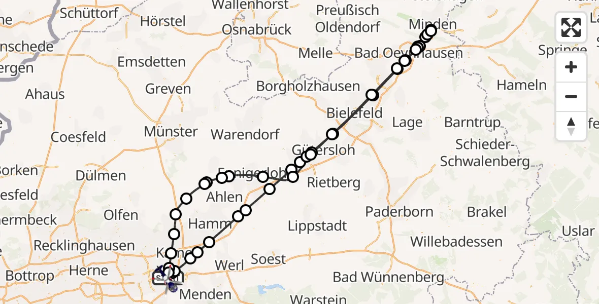 Flugroute Polizeihubschrauber Dortmund Flughafen - Dortmund Flughafen, 02 Juni 2026, 15:40