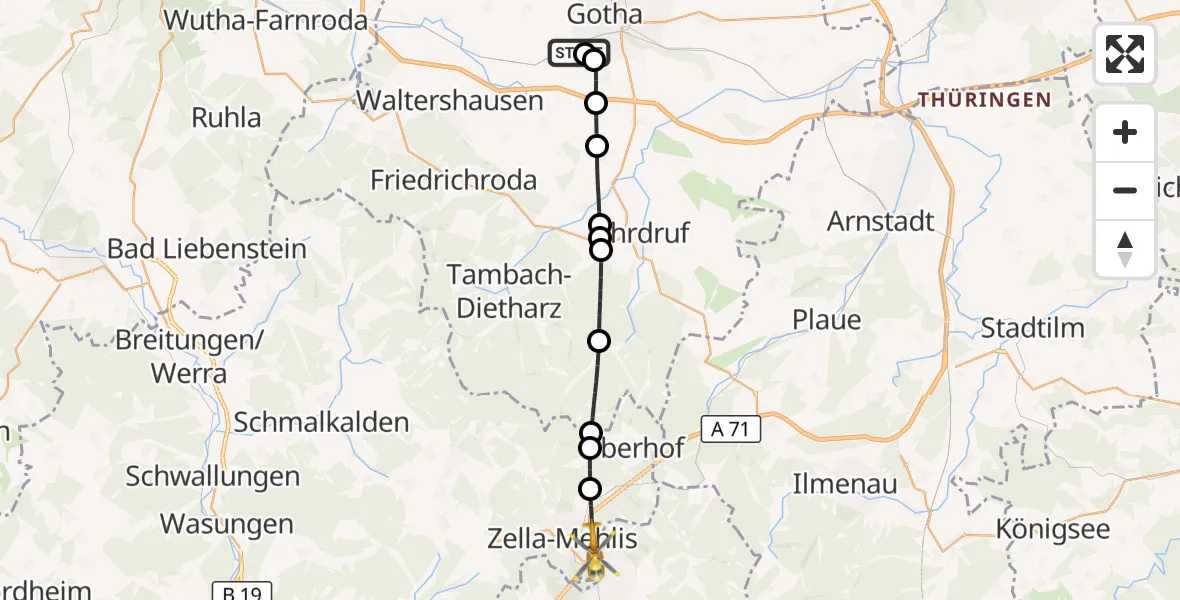 Flugroute Rettungshubschrauber Helios Clinic Gotha - Zella-Mehlis, 02 Juni 2026, 15:45