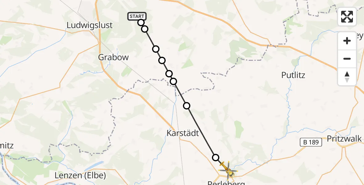 Flugroute Rettungshubschrauber Neustadt-Glewe - Perleberg, 02 Juni 2026, 15:49