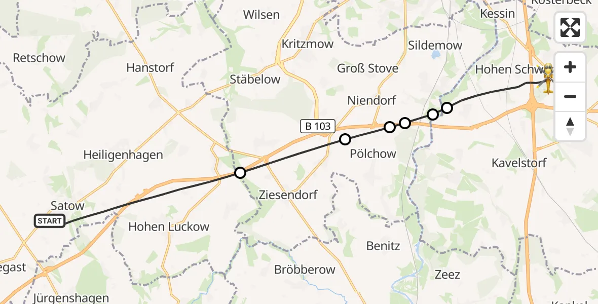 Flugroute Ambulanzhubschrauber Satow - Dummerstorf, 02 Juni 2026, 15:53