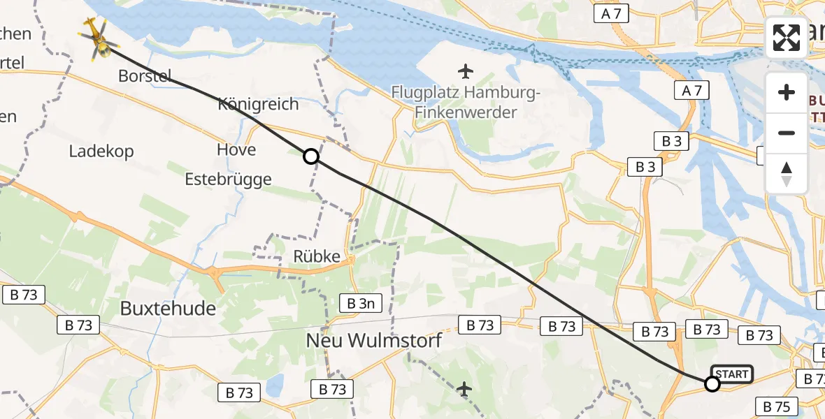 Flugroute Ambulanzhubschrauber Asklepios Hospital Harburg - Jork, 02 Juni 2026, 15:55