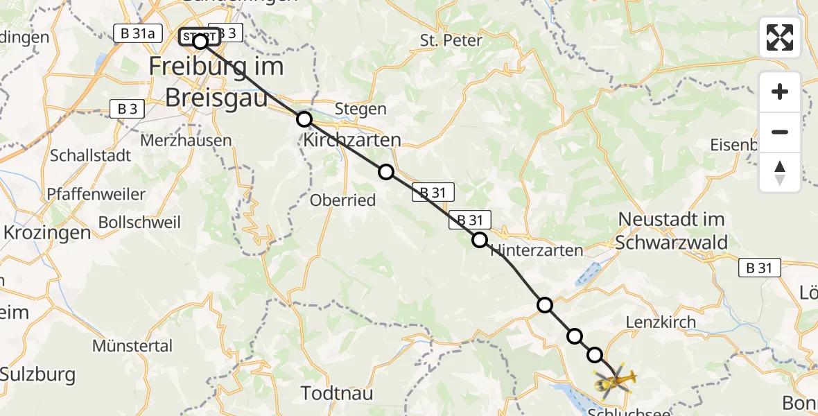 Flugroute Rettungshubschrauber Freiburg im Breisgau Flugplatz - Schluchsee, 02 Juni 2026, 15:56