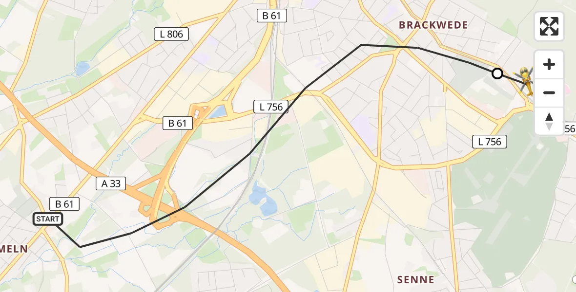 Flugroute Rettungshubschrauber Bielefeld - Luftrettungszentrum Bielefeld, 02 Juni 2026, 15:58