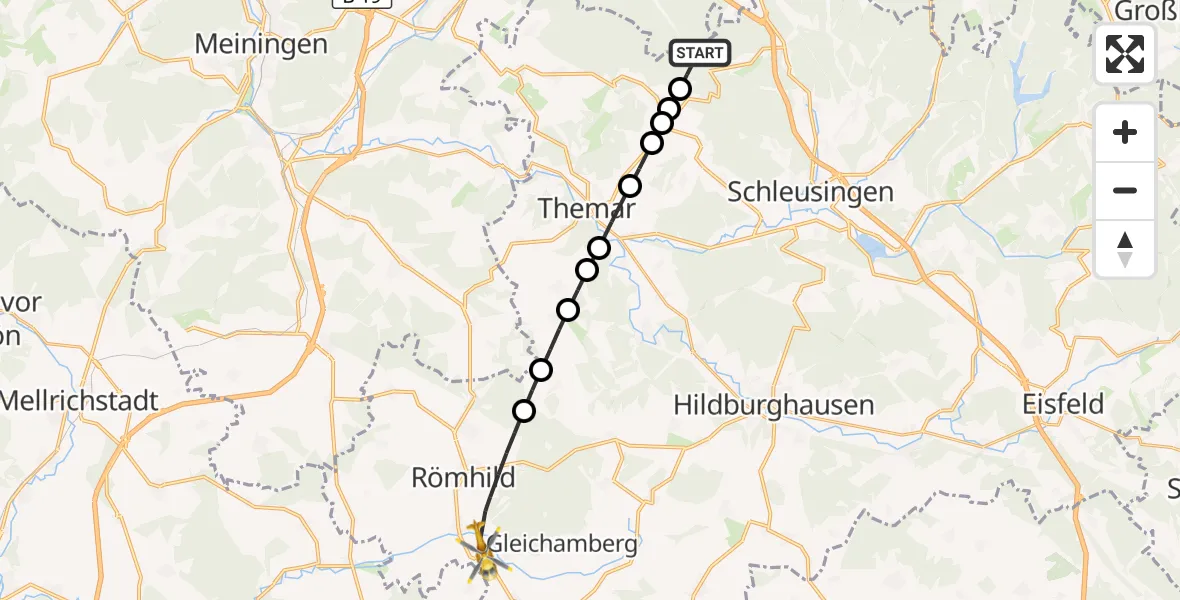 Flugroute Rettungshubschrauber Schleusingen - Römhild, 02 Juni 2026, 16:13