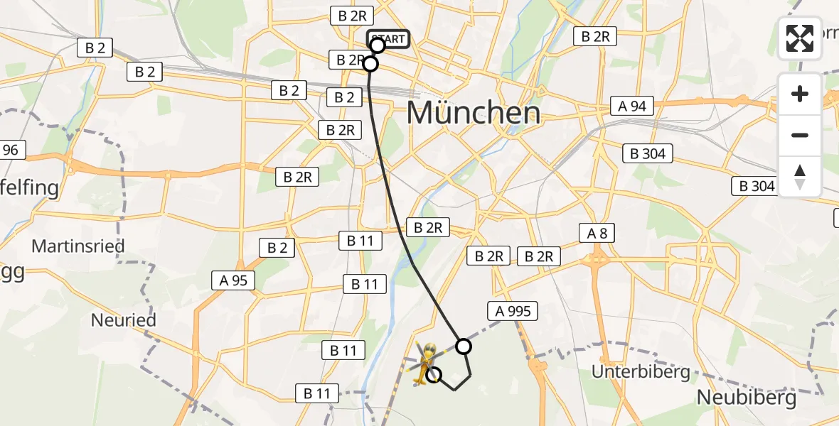 Flugroute Rettungshubschrauber Deutsches Herzzentrum München - ADAC Air Rescue Center Hubschrauberlandeplatz (Christoph 1), 02 Juni 2026, 16:19