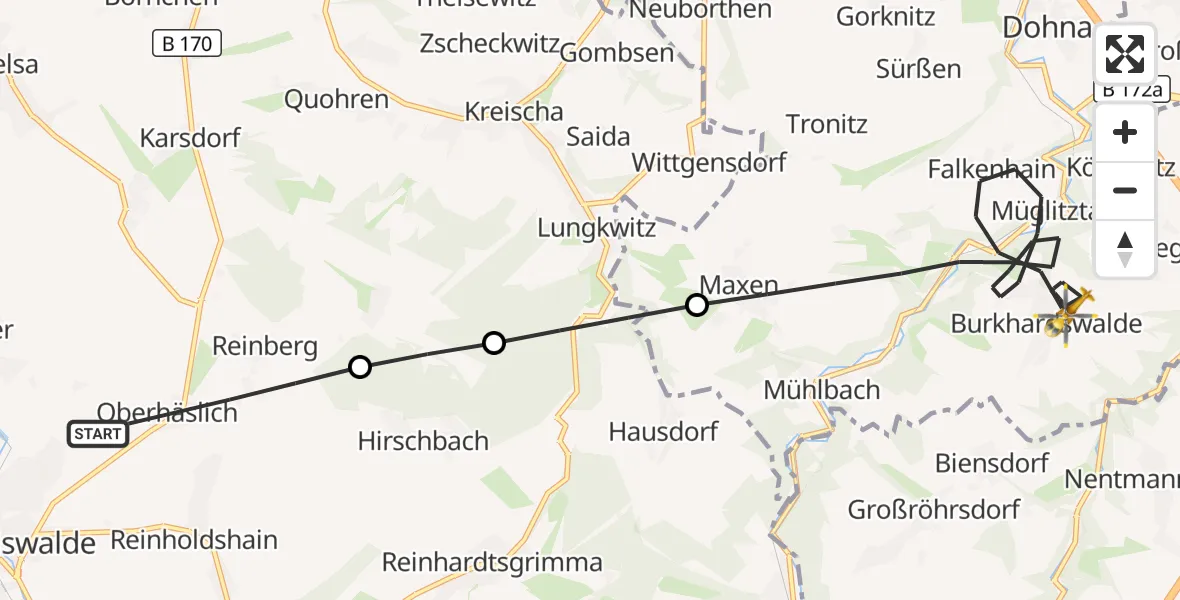 Flugroute Rettungshubschrauber Dippoldiswalde - Müglitztal, 02 Juni 2026, 16:21