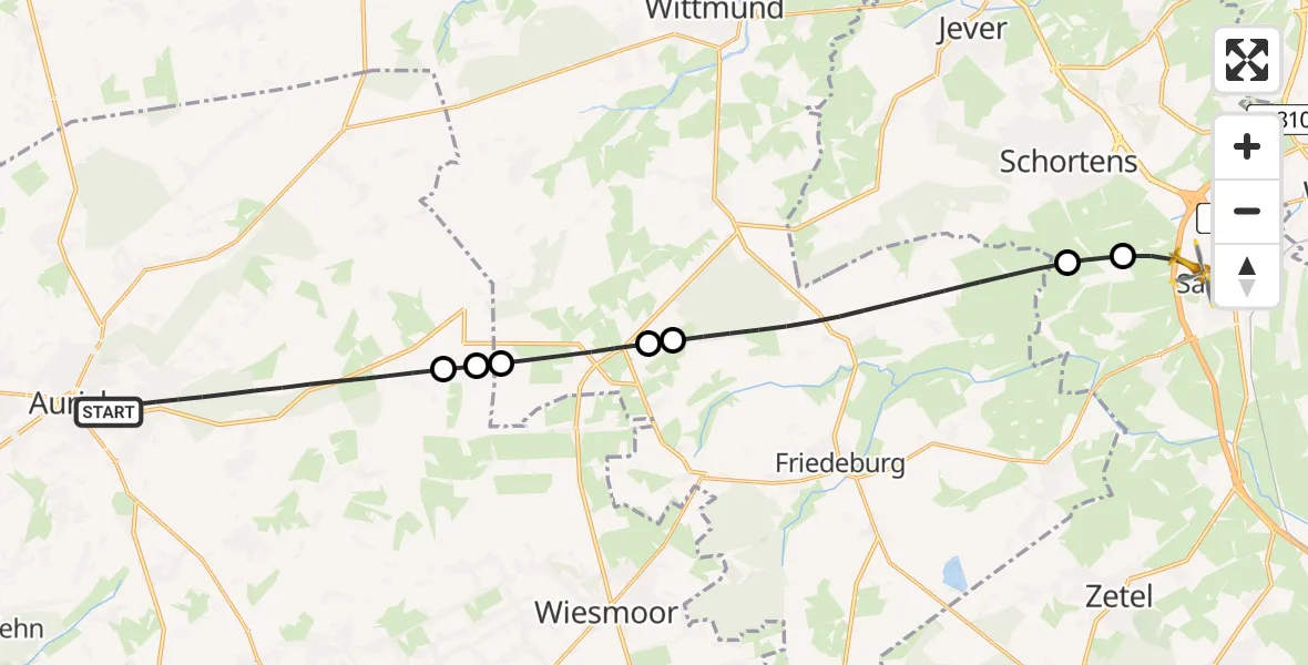 Flugroute Rettungshubschrauber Aurich - Sande, 02 Juni 2026, 16:24