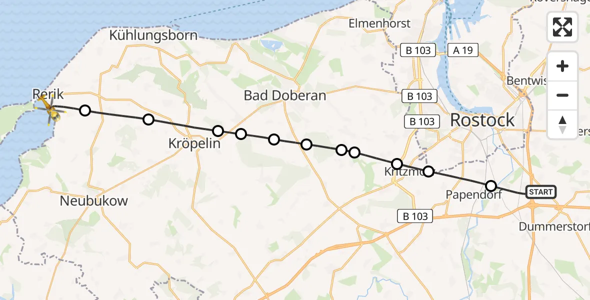 Flugroute Ambulanzhubschrauber Dummerstorf - Rerik, 02 Juni 2026, 17:00