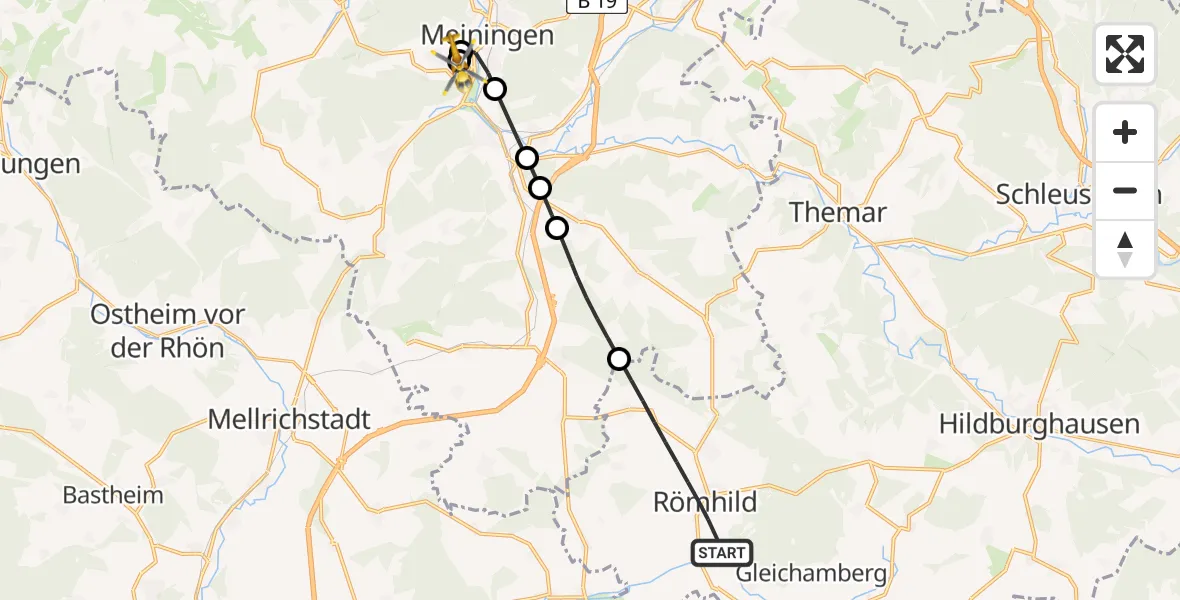 Flugroute Rettungshubschrauber Römhild - Helios Clinic Meiningen, 02 Juni 2026, 17:01