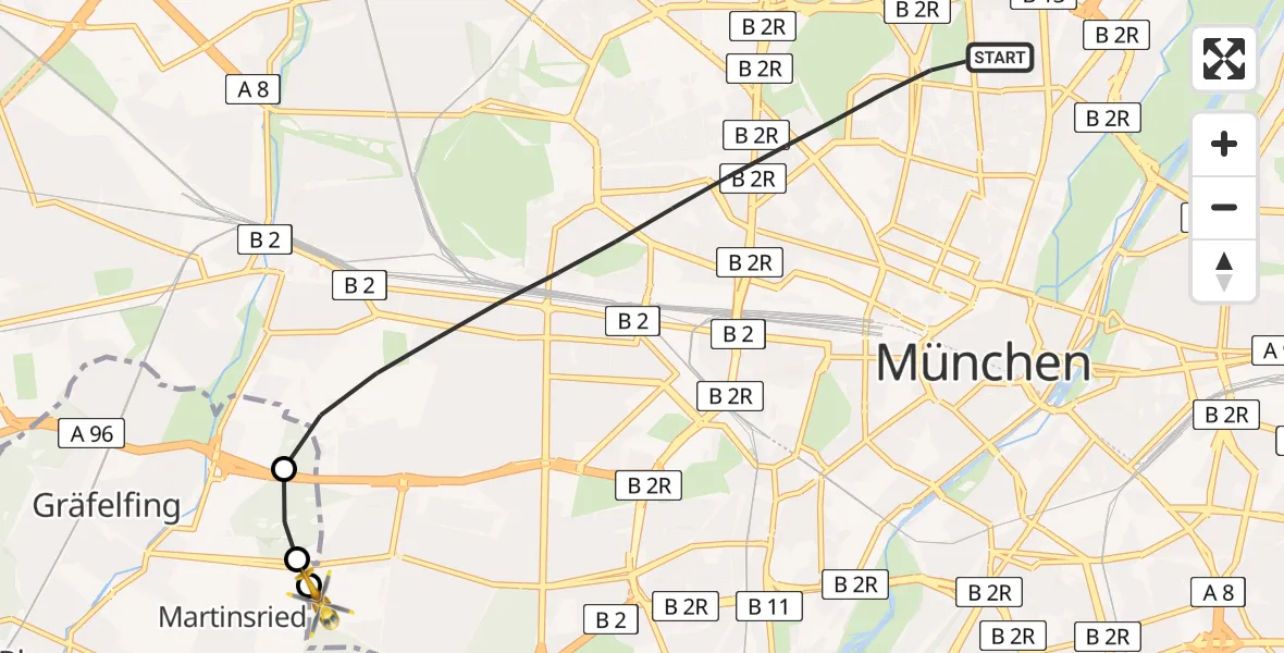Flugroute Rettungshubschrauber München - DRF Air Rescue München Hubschrauberlandeplatz, 02 Juni 2026, 17:02
