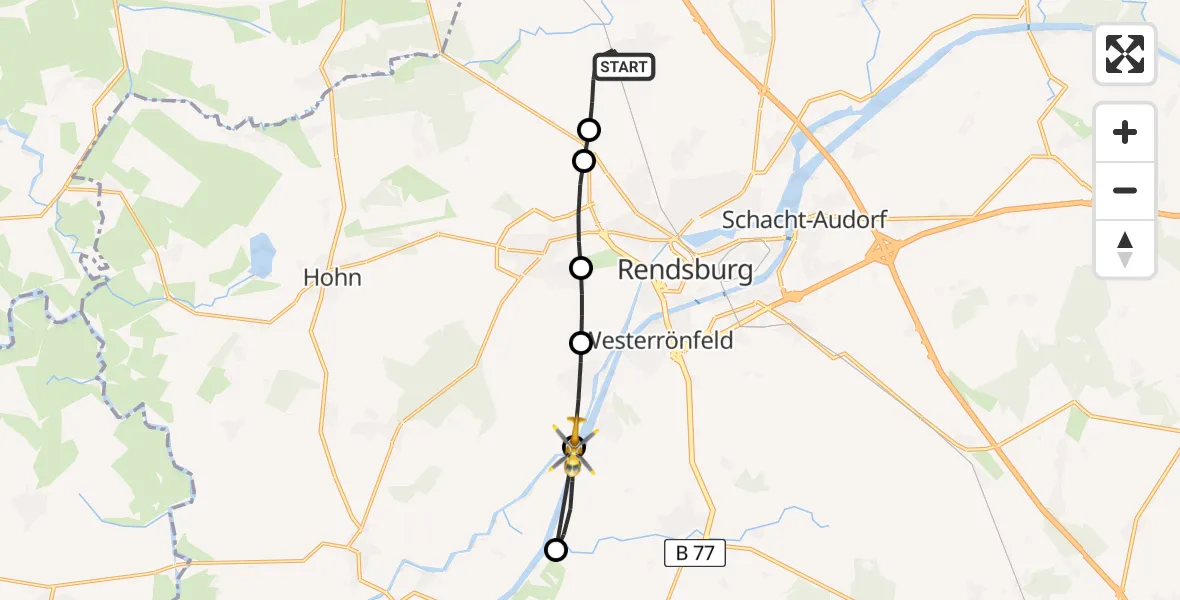 Flugroute Rettungshubschrauber Alt Duvenstedt - Schülp b.Rendsburg, 02 Juni 2026, 17:02