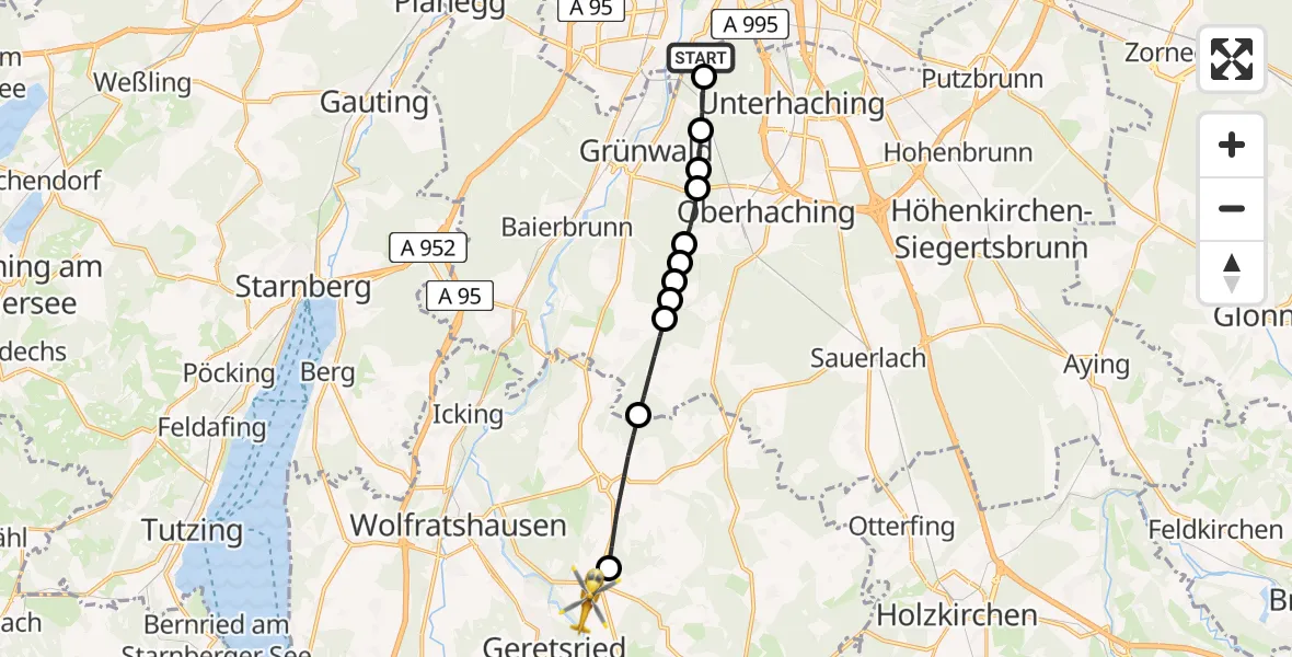 Flugroute Rettungshubschrauber ADAC Air Rescue Center Hubschrauberlandeplatz (Christoph 1) - Dietramszell, 02 Juni 2026, 17:06