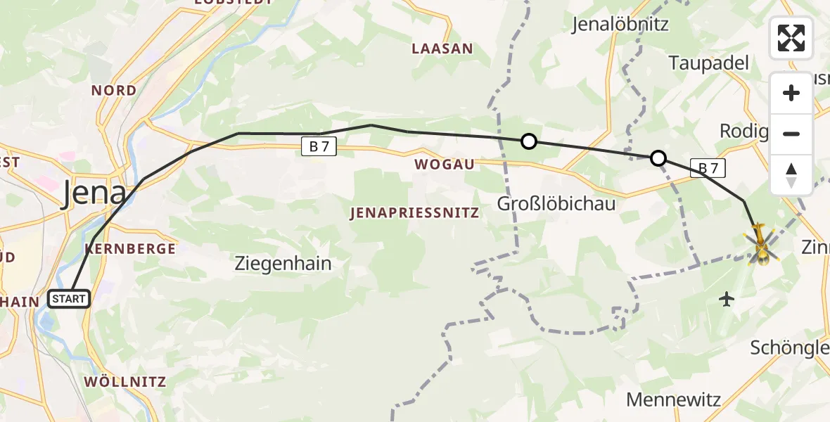 Flugroute Rettungshubschrauber Jena - Bürgel, 02 Juni 2026, 17:14