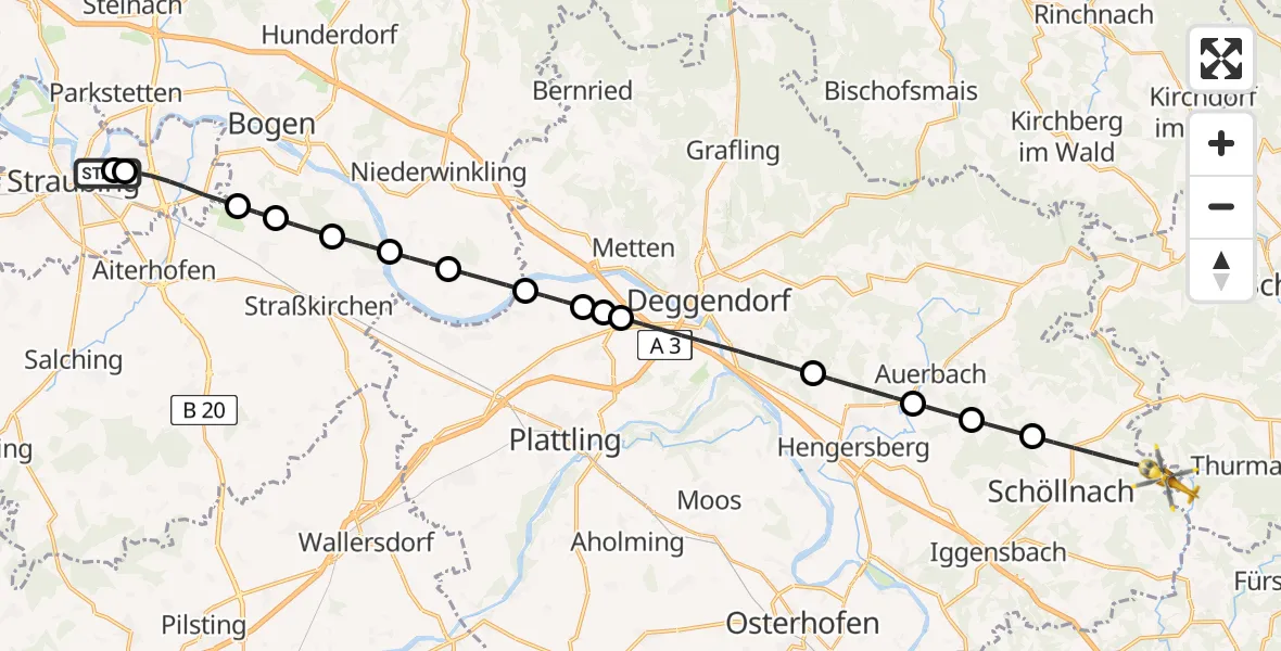 Flugroute Rettungshubschrauber Sankt Elisabeth Hospital Straubing - Schöllnach, 02 Juni 2026, 17:15