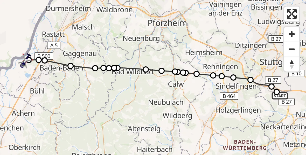 Flugroute Polizeihubschrauber Flughafen Stuttgart - Karlsruhe Baden-Baden Flughafen, 02 Juni 2026, 17:19