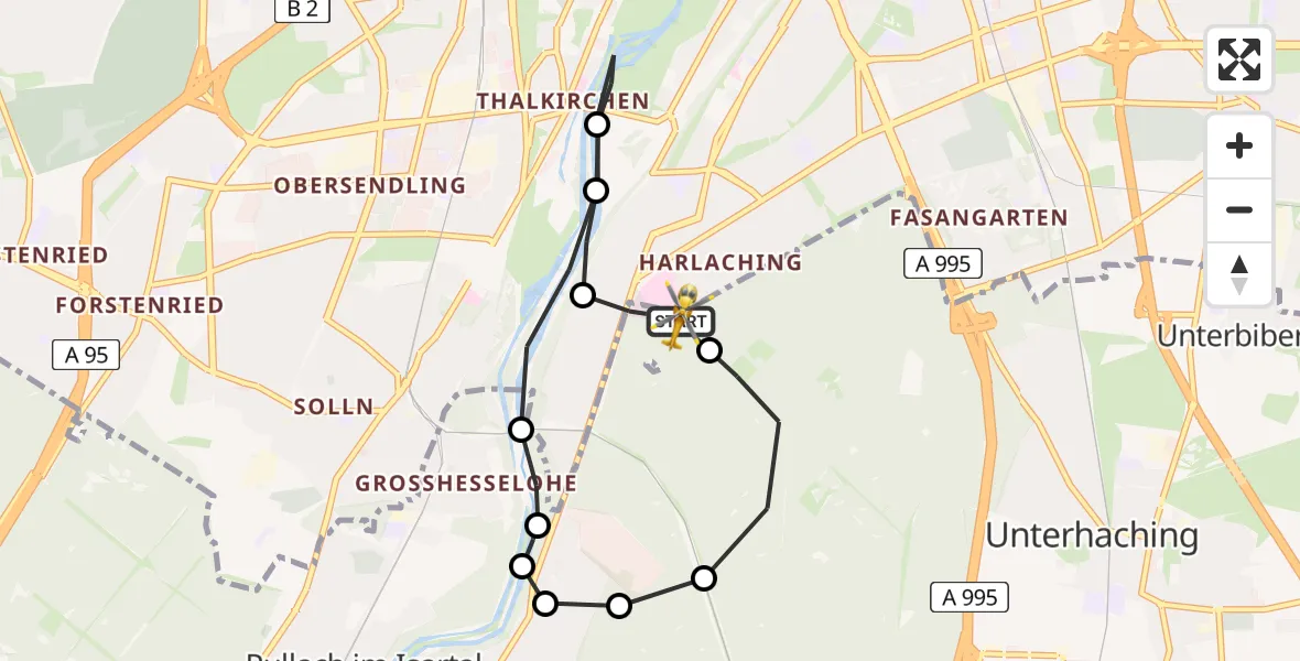 Flugroute Rettungshubschrauber ADAC Air Rescue Center Hubschrauberlandeplatz (Christoph 1) - ADAC Air Rescue Center Hubschrauberlandeplatz (Christoph 1), 02 Juni 2026, 17:57