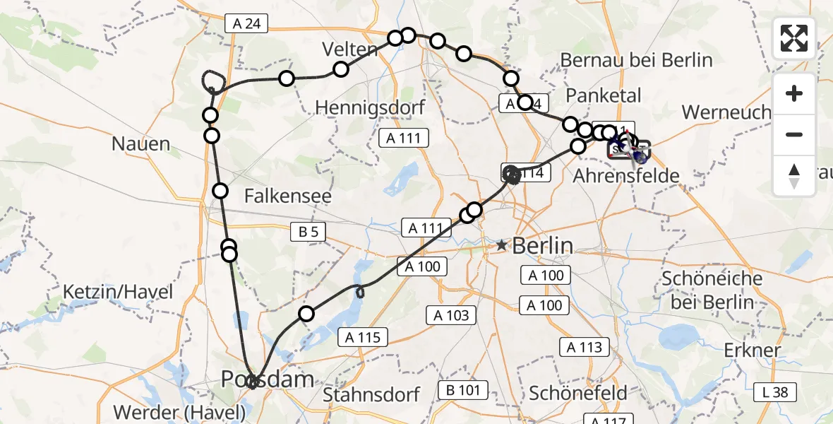Flugroute Polizeihubschrauber Ahrensfelde Hubschrauberlandeplatz - Ahrensfelde Hubschrauberlandeplatz, 02 Juni 2026, 18:13