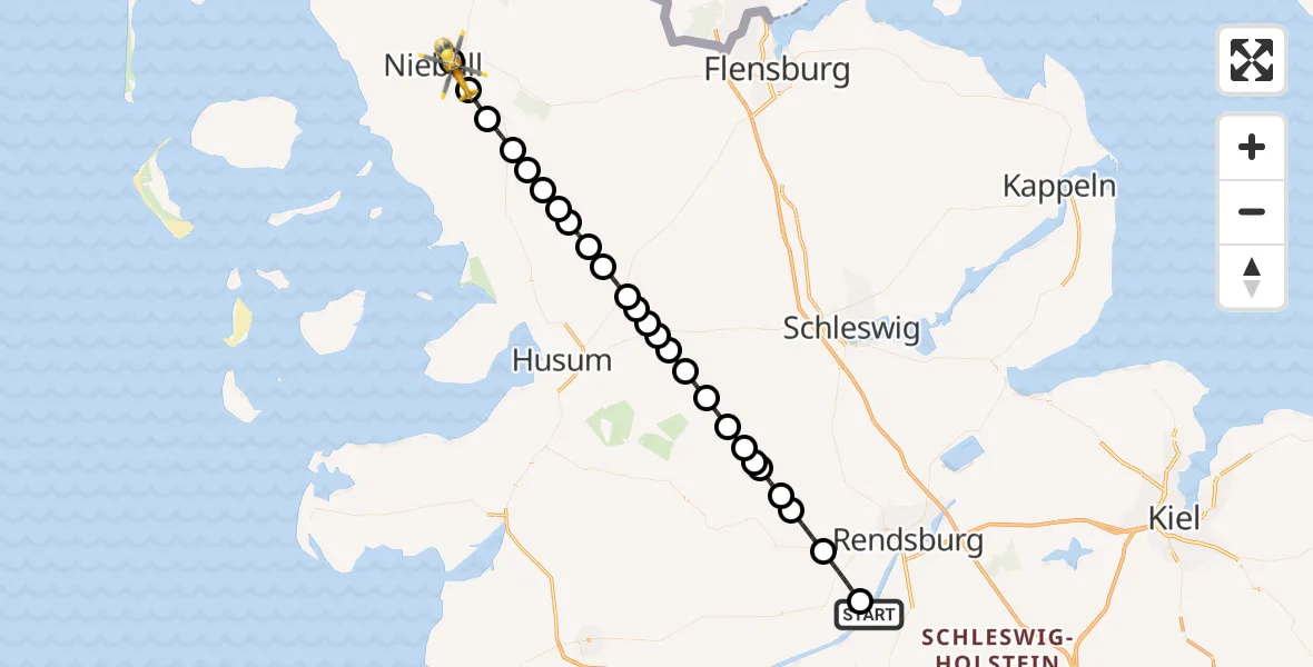 Flugroute Ambulanzhubschrauber Hörsten - Risum-Lindholm, 02 Juni 2026, 18:23