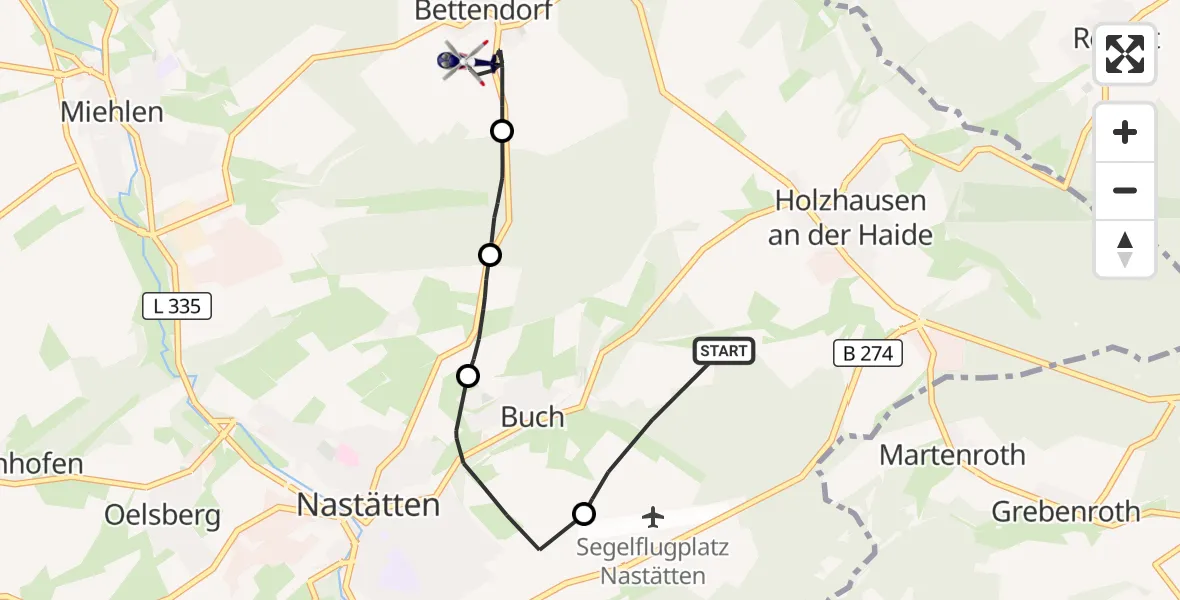 Flugroute Polizeihubschrauber Buch - Bettendorf, 02 Juni 2026, 18:27