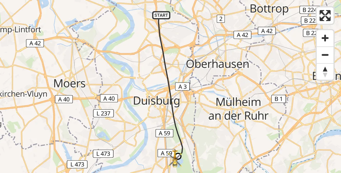 Flugroute Rettungshubschrauber Duisburg - Duisburg Air Rescue Hubschrauberlandeplatz (Christoph 9), 02 Juni 2026, 18:29