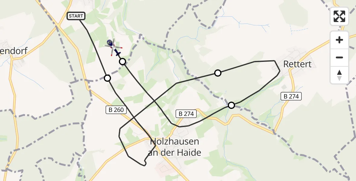 Flugroute Polizeihubschrauber Obertiefenbach - Obertiefenbach, 02 Juni 2026, 18:42