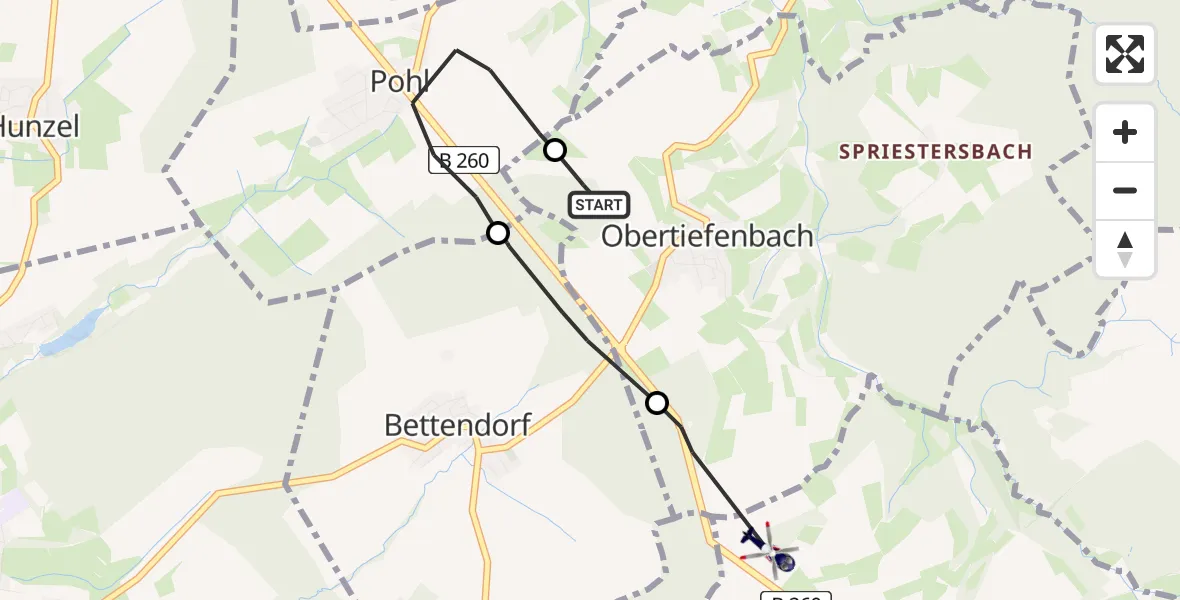 Flugroute Polizeihubschrauber Obertiefenbach - Holzhausen an der Haide, 02 Juni 2026, 18:58