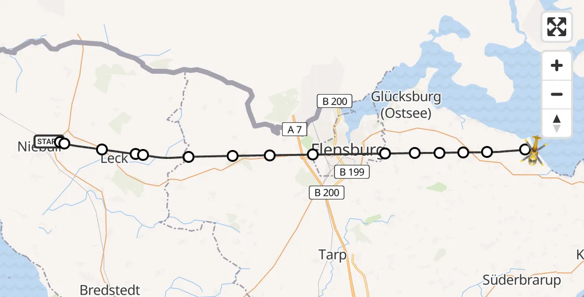Flugroute Ambulanzhubschrauber Niebüll - Steinberg, 02 Juni 2026, 19:01