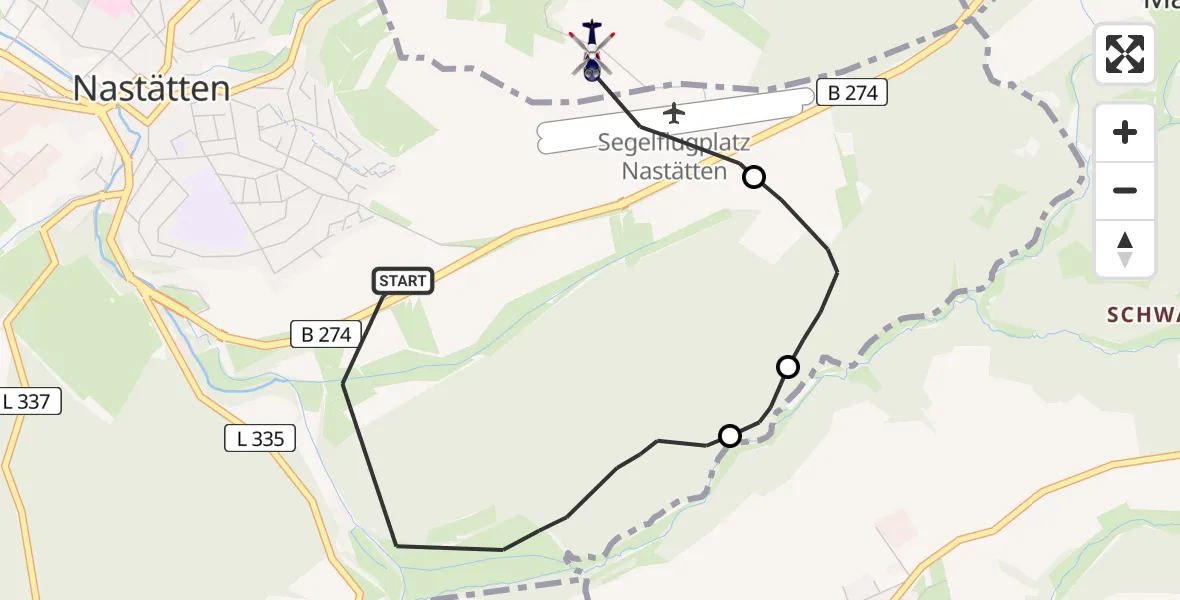 Flugroute Polizeihubschrauber Nastätten - Nastätten Segelflugfeld, 02 Juni 2026, 19:10