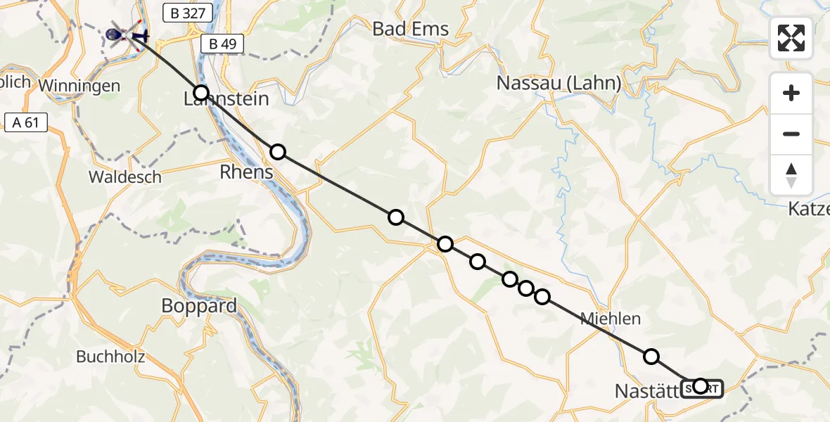 Flugroute Polizeihubschrauber Nastätten Segelflugfeld - Koblenz, 02 Juni 2026, 19:20